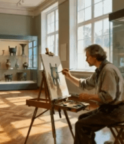 博物馆内艺术家绘画场景10631#横屏 