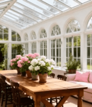 	 玻璃花房内的花卉与家具陈设6145#横屏 