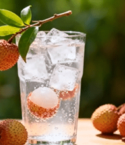 玻璃杯荔枝冰块饮品特写7443#横屏 