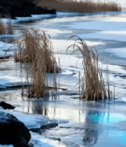 冰雪覆盖河岸自然景观6589#横屏 