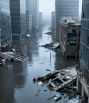 被洪水淹没的城市建筑景象12863#横屏 