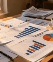 办公桌上的图表与文件7216#横屏 