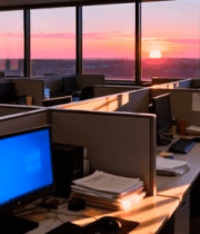 	 办公室夕阳下的办公场景11400#横屏 