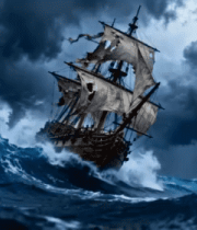 暴风雨中航行的古老帆船1960#横屏 