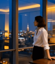 办公室白领眺望城市夜景2047#横屏 