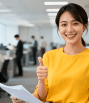 办公室内女职员竖拇指微笑5991#横屏 