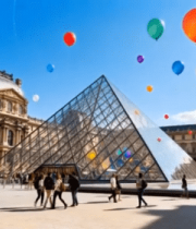 巴黎卢浮宫玻璃金字塔游客景象2328#横屏 