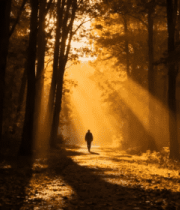 人在森林中逆光独行14110#横屏 