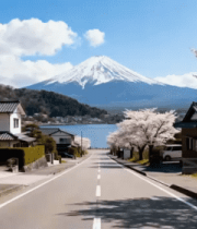 日本街道富士山樱花风景14459#横屏 