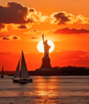 日落时分自由女神像海景14822#横屏 