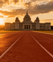 日落时分跑道与欧式建筑景观7235#横屏 