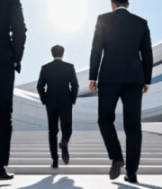 三位商务人士走在现代建筑前5531#横屏 