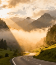 山间公路森林阳光风景1237#横屏 