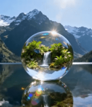 山水间的透明球体景观素材377#横屏 