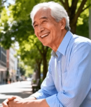 	 户外长椅上微笑的老年男性2310#横屏 