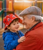  祖孙户外亲密互动画面2761#竖屏 	 