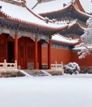  中式古建筑雪景2711#竖屏 	 