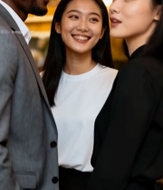  中外人士微笑合影5441#竖屏 	 