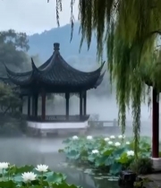  中式亭台荷花池风景869#竖屏 	 