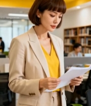  职场青年女性手持文件4931#竖屏 	 