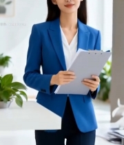  职业装女性手持文件夹站立2274#竖屏 	 