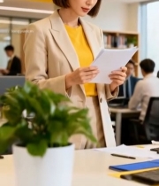  职场青年女性查看文件素材2524#竖屏 	 