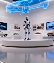  展厅内机器人与虚拟汽车展示1978#竖屏 	 