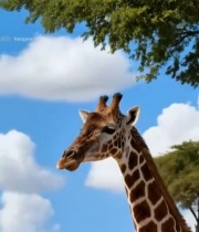  长颈鹿特写蓝天白云绿树背景7897#竖屏 	 
