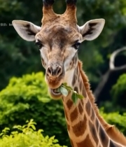  长颈鹿张嘴吃树叶特写2346#竖屏 	 