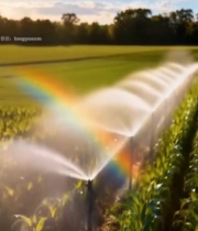  玉米田灌溉现彩虹景象4677#竖屏 	 