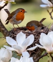  玉兰花丛中鸟儿筑巢素材7751#竖屏 	 