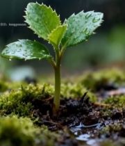  雨中幼苗生长画面173#竖屏 	 