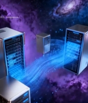  宇宙背景下的服务器展示1794#竖屏 	 