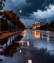  雨后城市街道全景4984#竖屏 	 