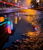  雨夜街道霓虹倒影76#竖屏 	 