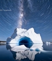  夜空下的冰山与星空倒影6514#竖屏 	 