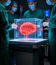  医生手术室查看虚拟大脑模型(1)3488#竖屏 	 
