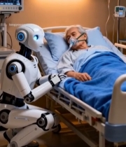  医院中机器人陪伴老年病人4733#竖屏 	 