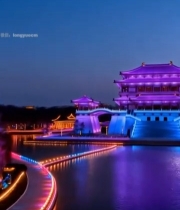  夜晚古建筑景观5114#竖屏 	 