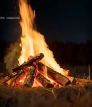  夜晚燃烧的篝火7465#竖屏 	 