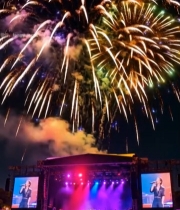  夜晚舞台烟花表演现场7882#竖屏 	 