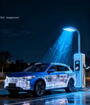  夜晚新能源汽车充电桩充电画面4323#竖屏 	 