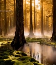  阳光照耀下的森林景观5801#竖屏 	 