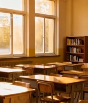  阳光照射下的空教室场景(1)7698#竖屏 	 