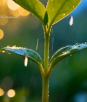  阳光下带雨滴的嫩绿幼苗2099#竖屏 	 