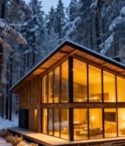  雪夜森林中的木屋6977#竖屏 	 