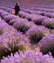  薰衣草田女子夕阳下持篮漫步1896#竖屏 	 