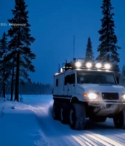  雪地森林中行驶的越野卡车(1)2944#竖屏 	 