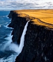  悬崖瀑布与海岸风光俯瞰127#竖屏 	 