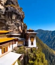  悬崖上的寺庙景观4567#竖屏 	 